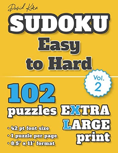 David Karn Sudoku - Easy to Hard Vol 2 102 Puzzles, Extra Large Print, 42 Pt Font Size, 1 Puzzle Per Page