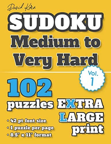 David Karn Sudoku - Medium to Very Hard Vol 1 102 Puzzles, Extra Large Print, 42 Pt Font Size, 1 Puzzle Per Page