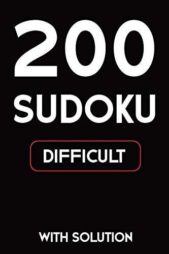 200 Sudoku Difficult with Solution 9x9, Puzzle Book, 2 Puzzles Per Page
