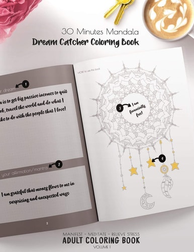 30 Minutes Mandalas, Dream Catcher Coloring Book - Manifest - Meditate - Relieve Stress Adult Coloring Book Volume 1 Combines Zendoodles, Tribal Patterns and Mandalas in Beautiful Dreamcatcher Coloring Pages.