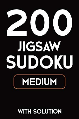 200 Jigsaw Sudoku Medium With Solution 9x9, Puzzle Book, 2 Puzzles Per Page