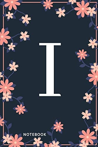 I Notebook Monogram Initial I Notebook for Women and Girls, Pink & Blue Floral Cover