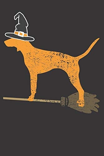 Notebook Bluetick Coonhound Dog Halloween Witch Vintage Dot Grid Dotted 6x9 120 Pages