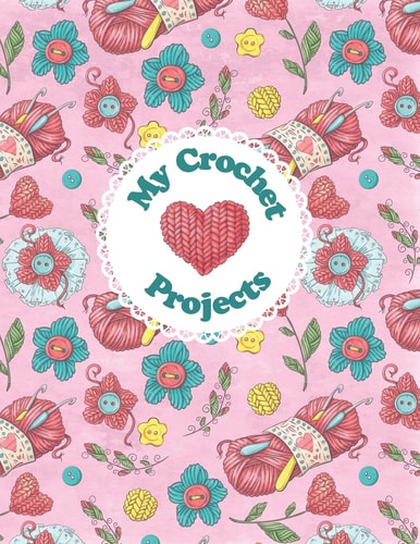 My Crochet Projects Bright and Colorful Yarn & Crochet Hooks on a Pink Background, Glossy Finish