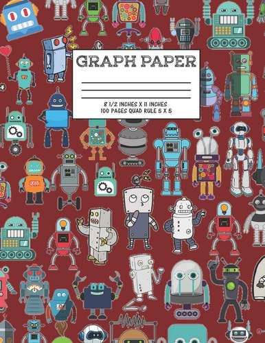 Graph Paper Notebook Cute Robot Robotic Pattern Red Maroon Cover Graphing Paper Composition Book Cute Pattern Cover Graphing Paper Composition Book