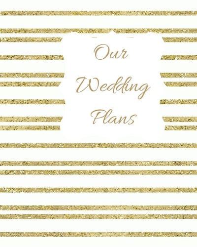Our Wedding Plans Complete Wedding Plan Guide to Help the Bride & Groom Organize Their Big Day. Gold & White Sparkly Stripes Cover Design