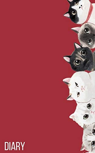 Diary Red Diary of the I Love You, Kitty Collection. Cute Peaking Cats on the Side.