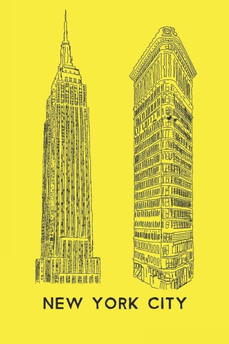 New York City : a Hand-Drawn Line Art Illustration of Two Iconic Buildings of New York City, the Empire State Building and the Flatiron Building