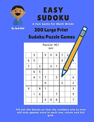 Easy Sudoku a Fun Game for Math Minds 200 Large Print Sudoku Puzzle Games 9x9