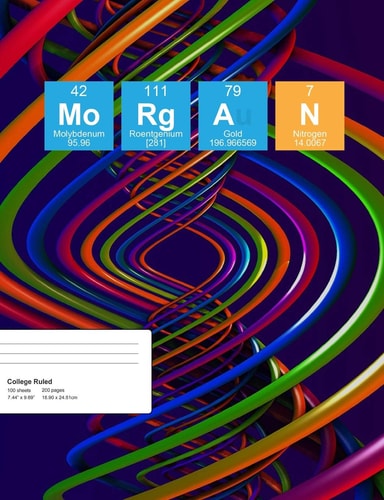 Morgan Morgan Composition Notebook, Personalised Name Notebook, Periodic Table Style Science Fan Notebook, Future Chemist Notebook, 7. 44 X 9. 69 College Ruled Paper with 200 Pages