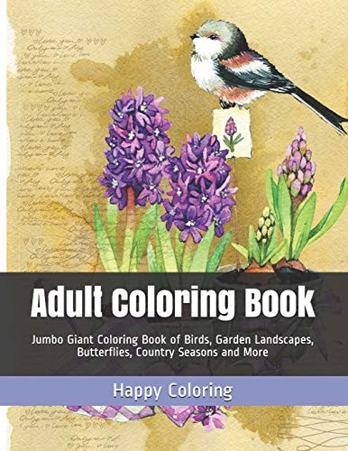 Adult Coloring Book Jumbo Giant Coloring Book of Birds, Garden Landscapes, Butterflies, Country Seasons and More