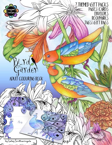 Bird Garden Adult Colouring Book Themed Gift Packs to Colour and Assemble - Pages, Cards, Envelopes, Bookmarks, Gift Bags & Tags