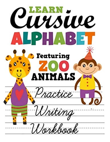 Learn Cursive Alphabet Featuring Zoo Animals Practice Writing Workbook Primary Handwriting Sheets For Children