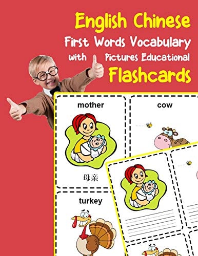 English Chinese First Words Vocabulary with Pictures Educational Flashcards Fun Flash Cards for Infants Babies Baby Child Preschool Kindergarten Toddlers and Kids
