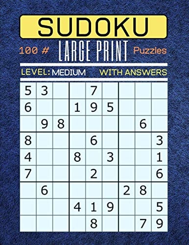 Sudoku 100 Large Print Puzzles Level Medium Puzzle Book for Adults. Medium Level (Answers Included) Blue Felt Texture Cover.
