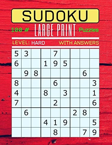 Sudoku 100 Large Print Puzzles Level Hard Puzzle Book for Adults. Hard Level (Answers Included) Red Wood Panels Cover.