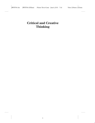 Critical and Creative Thinking A Brief Guide for Teachers