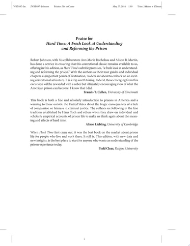 Hard Time A Fresh Look at Understanding and Reforming the Prison