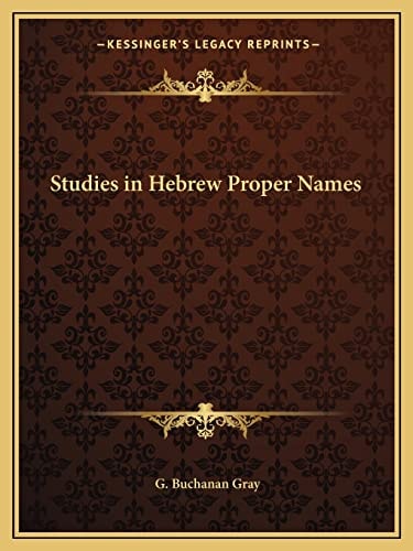 Studies in Hebrew Proper Names