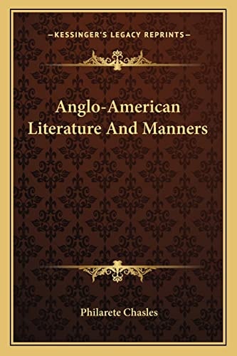 Anglo-American Literature And Manners