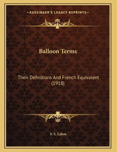 Balloon Terms: Their Definitions And French Equivalent (1918)