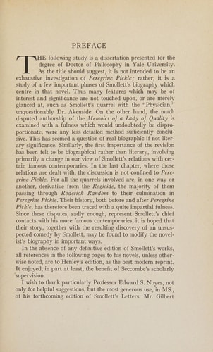 A Study in Smollett Chiefly Peregrine Pickle