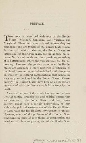 Politics In The Border States A Study Of The Patterns Of Political Organization And Political Change