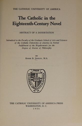The Catholic in the Eighteenth Century Novel Catholic University of America