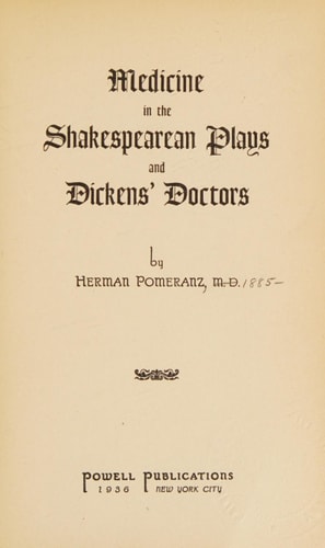 Medicine In The Shakespearean Plays And Dickens' Doctors