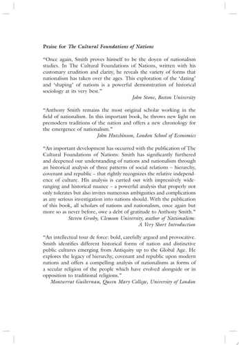 The Cultural Foundations of Nations Hierarchy, Covenant, and Republic