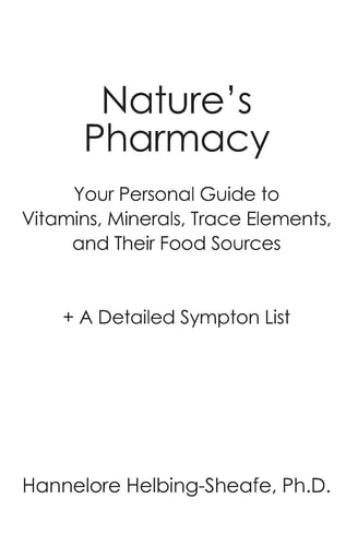 Nature's Pharmacy Your Personal Guide to Vitamins, Minerals, Trace Elements, Their Food Sours + a Detailed Sympton List