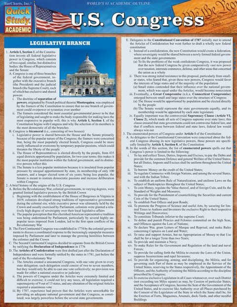 U.S. Congress: A Quickstudy Laminated Reference Guide
