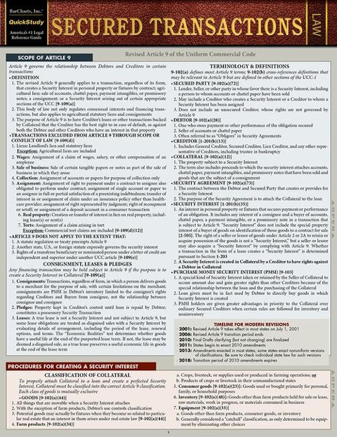 Secured Transactions: A Quickstudy Laminated Reference Guide