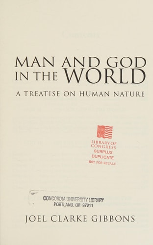 Man and God in the World A Treatise on Human Nature