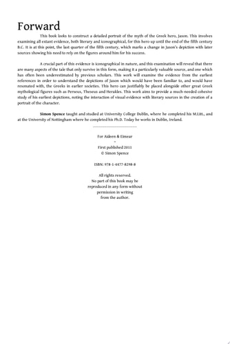 The Image of Jason in Early Greek Myth An Examination of Iconographical and Literary Evidence of the Myth of Jason Up Until the End of the Fifth Century B.C.
