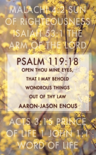 Psalm 119: 18 Open thou mine eyes, that I may behold wondrous things out of thy law