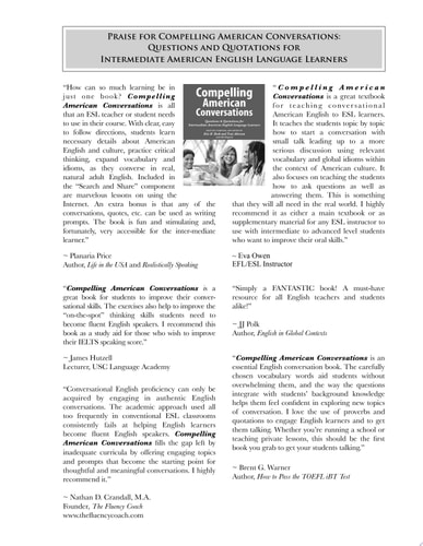 Compelling American Conversations Questions & Quotations for Intermediate American English Language Learners