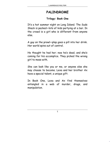 Palindrome The Palindrome Trilogy: Book One