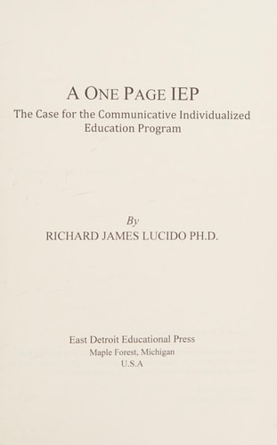 A One Page IEP The Case for the Communicative Individualized Education Program