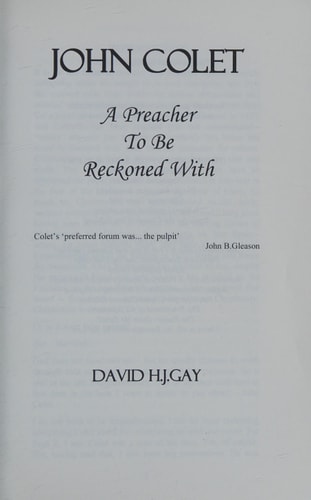 John Colet A Preacher to be Reckoned with
