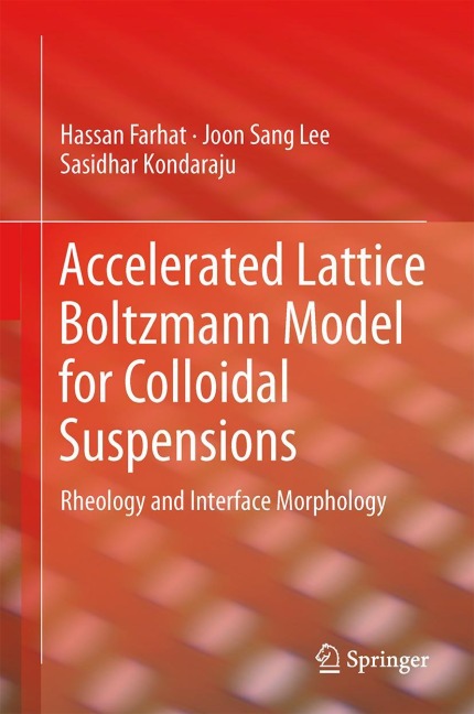 Accelerated Lattice Boltzmann Model for Colloidal Suspensions: Rheology and Interface Morphology