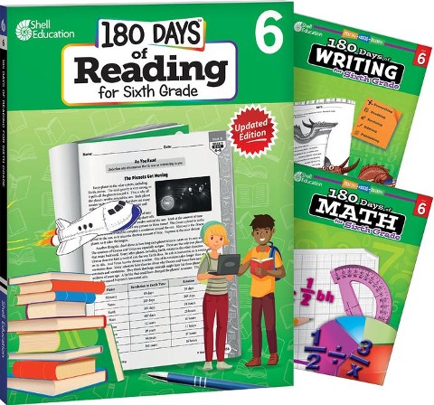 180 Days(tm) Reading, Writing and Math for Grade 6: 3-Book Set: Practice, Assess, Diagnose