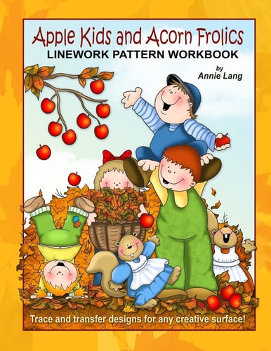 Apple Kids and Acorn Frolics Linework Pattern Workbook