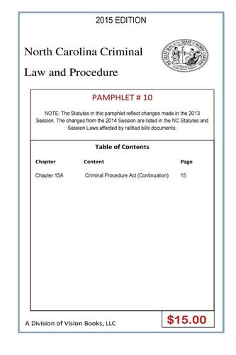 North Carolina Criminal Law And Procedure-Pamphlet # 10