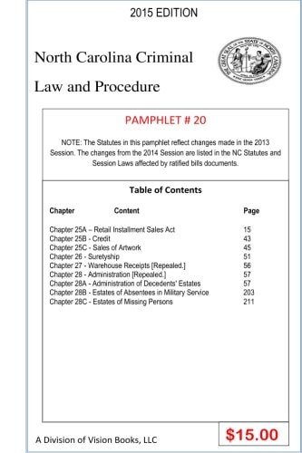 North Carolina Criminal Law and Procedure-Pamphlet 20