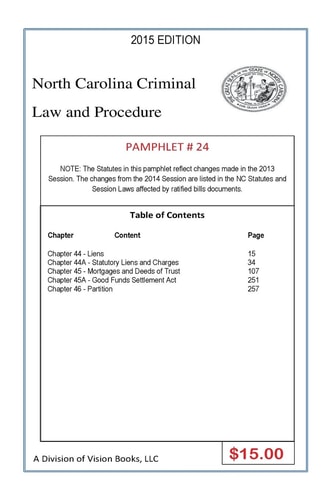 North Carolina Criminal Law and Procedure-Pamphlet 24