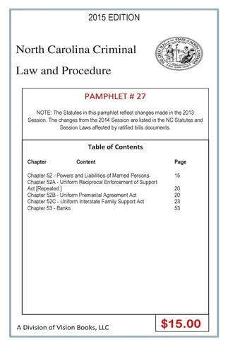 North Carolina Criminal Law and Procedure-Pamphlet 27
