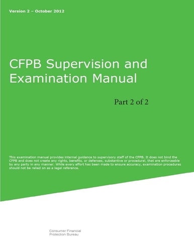 CFPB Supervision and Examination Manual (Part 2 Of 2) Version 2