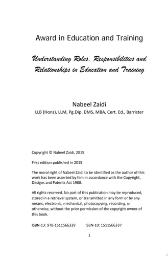 Award in Education and Training: Understanding Roles, Responsibilities and Relationships in Education and Training