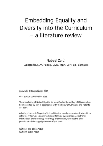 Equality and Diversity: Embedding Equality and Diversity into the Curriculum - a literature review
